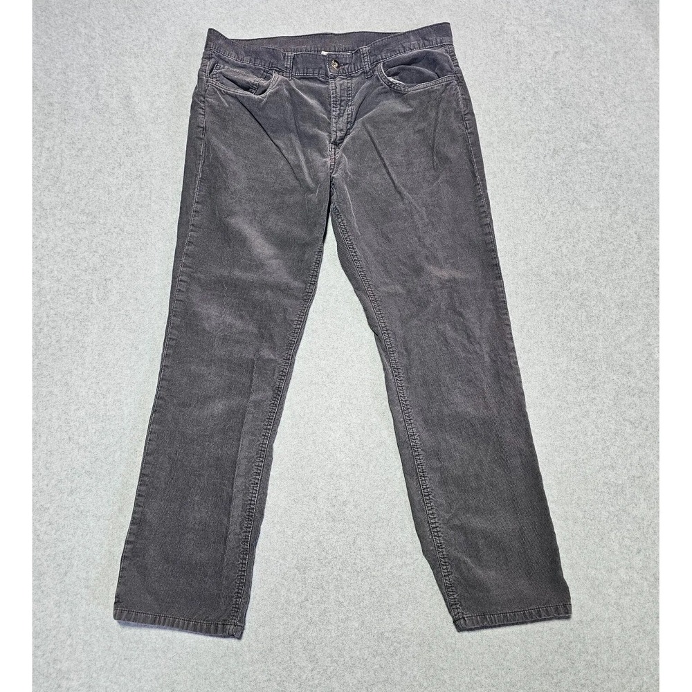 Mens JCP JC Penney Flat Front‎ Cotton Corduroy Pants Dark Gray Size 34X30